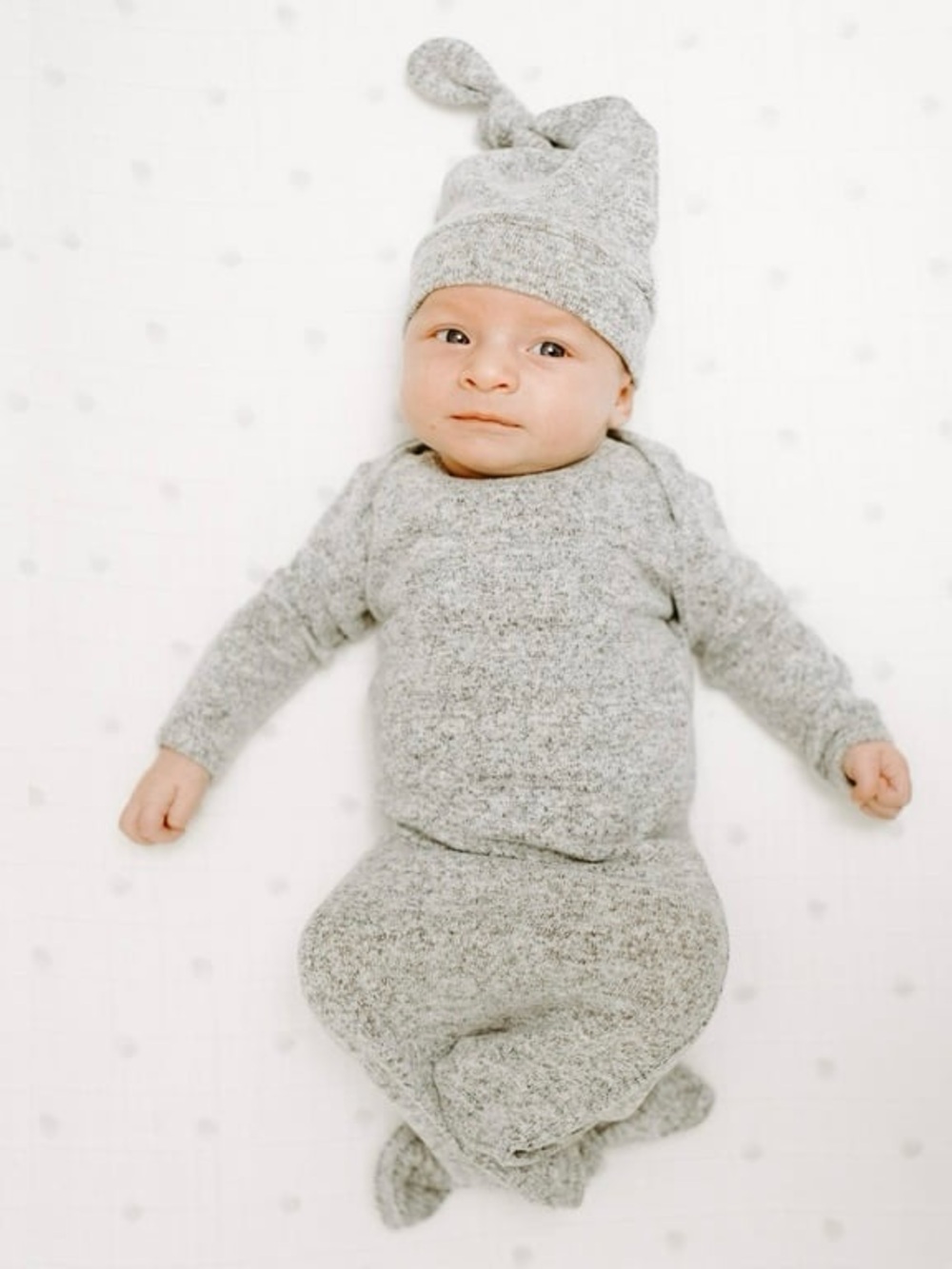 Aden + Anais heathered gray infant sleep gown with matching hat